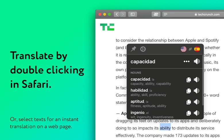 Translate by double clicking in Safari.