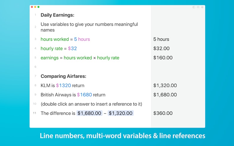 Line numbers, multi-word variables & line references